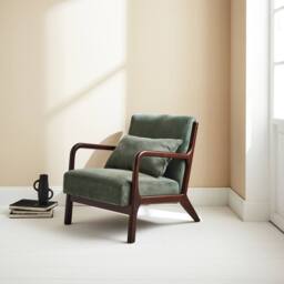 sweeek Scandi-style Armchair In Fine Corduroy & Hevea Wood in Green - thumbnail 1