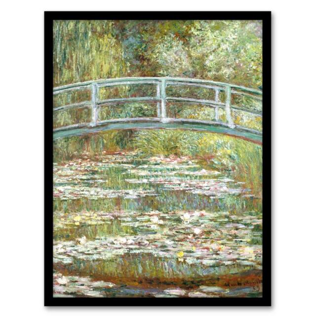 Artery8 Bridge over a Pond of Water Lilies Monet Vintage Framed Wall Art Print in Green - Size: A4 - image 1