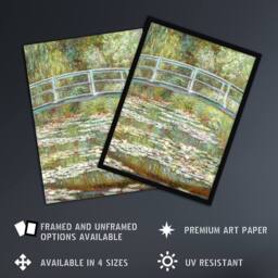 Artery8 Bridge over a Pond of Water Lilies Monet Vintage Framed Wall Art Print in Green - Size: A4 - thumbnail 2
