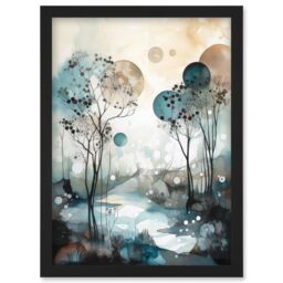 Artery8 Snowfall over Autumn Trees in Snowy River Dream Landscape Modern Watercolour Painting Artwork Framed Wall Art Print A4 in Black - thumbnail 1