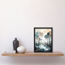 Artery8 Snowfall over Autumn Trees in Snowy River Dream Landscape Modern Watercolour Painting Artwork Framed Wall Art Print A4 in Black - thumbnail 2