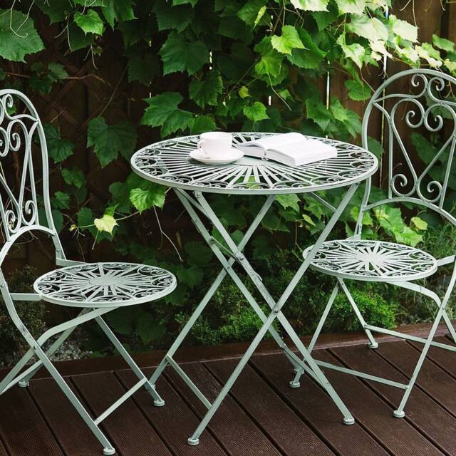Wyld and Coco Green Metal Bistro Set - 2 Folding Chairs with Round Table - image 1