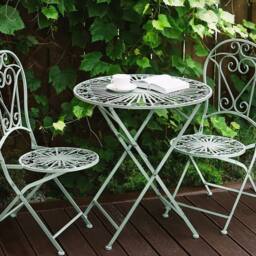 Wyld and Coco Green Metal Bistro Set - 2 Folding Chairs with Round Table - thumbnail 1