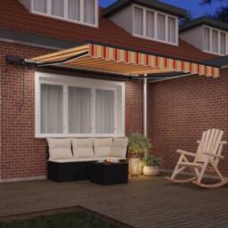 Berkfield Home Manual Retractable Awning with LED Yellow & Orange 350x250 cm