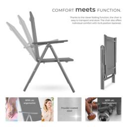 tectake Folding garden chairs with adjustable backrests, mesh fabric in Dark Grey - Size: XL - thumbnail 3