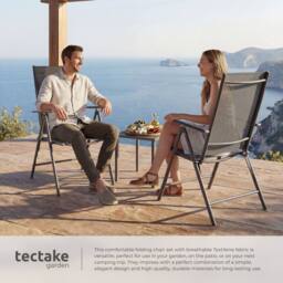 tectake Folding garden chairs with adjustable backrests, mesh fabric in Dark Grey - Size: XL - thumbnail 4