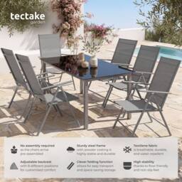 tectake Folding garden chairs with adjustable backrests, mesh fabric in Dark Grey - Size: XL - thumbnail 2