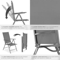 tectake Folding garden chairs with adjustable backrests, mesh fabric in Dark Grey - Size: XL - thumbnail 5