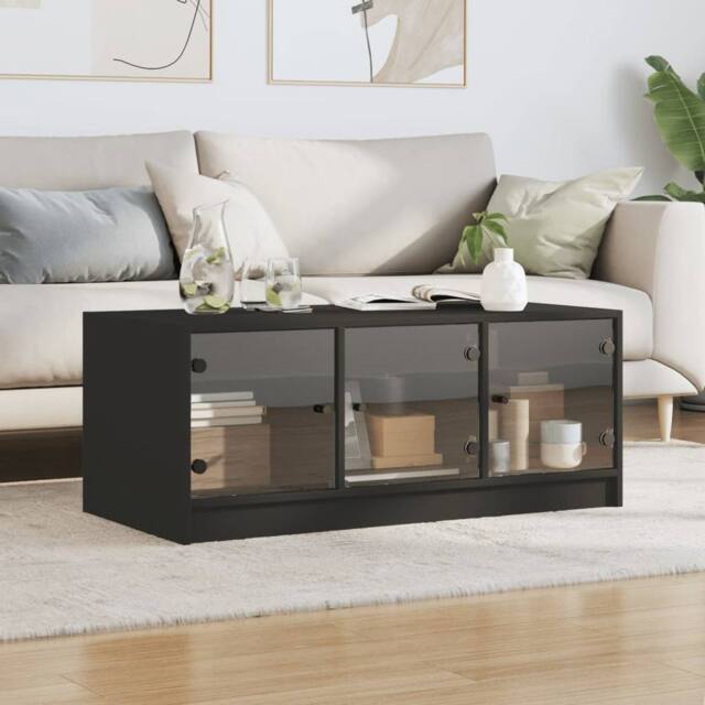 Berkfield Home Modern Coffee Table with Glass Doors Black 102x50x42 cm - Size: 102 x 50 x 42 cm - image 1