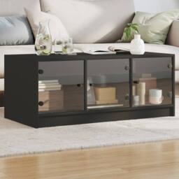 Berkfield Home Modern Coffee Table with Glass Doors Black 102x50x42 cm - Size: 102 x 50 x 42 cm - thumbnail 2