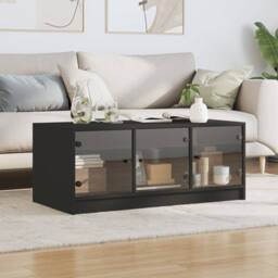Berkfield Home Modern Coffee Table with Glass Doors Black 102x50x42 cm - Size: 102 x 50 x 42 cm - thumbnail 1