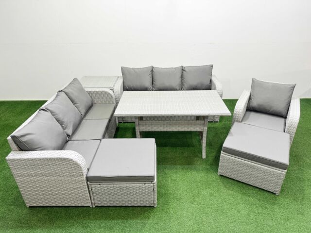 Fimous 9 Seater Poly Rattan Outdoor Garden Furniture Rectangular Dining Table Sofa Set Patio 3 Seater Sofa Reclining Chair 3 Seater Sofa 2 Big - image 1