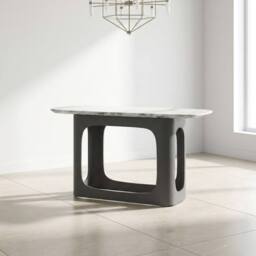 HOME LUXE INTERIOR Lina Grey Marble Console Table - Modern Hallway Stone Entryway Desk - thumbnail 2
