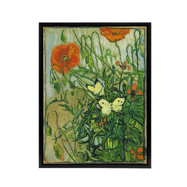 "Artery8 Vincent Van Gogh Butterflies & Poppies Framed Canvas Wall Art Print in Green - Size: W12"" x H16""" - image 1