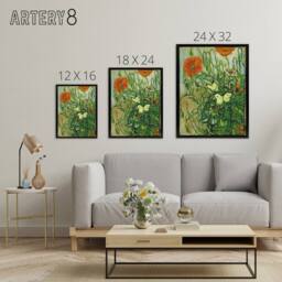 "Artery8 Vincent Van Gogh Butterflies & Poppies Framed Canvas Wall Art Print in Green - Size: W12"" x H16""" - thumbnail 4