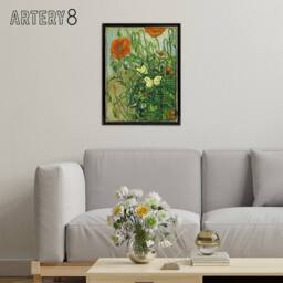 "Artery8 Vincent Van Gogh Butterflies & Poppies Framed Canvas Wall Art Print in Green - Size: W12"" x H16""" - thumbnail 3