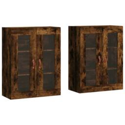 Berkfield Home Wall Mounted Cabinets 2 pcs Smoked Oak Engineered Wood in Brown - thumbnail 1