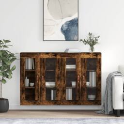 Berkfield Home Wall Mounted Cabinets 2 pcs Smoked Oak Engineered Wood in Brown - thumbnail 2