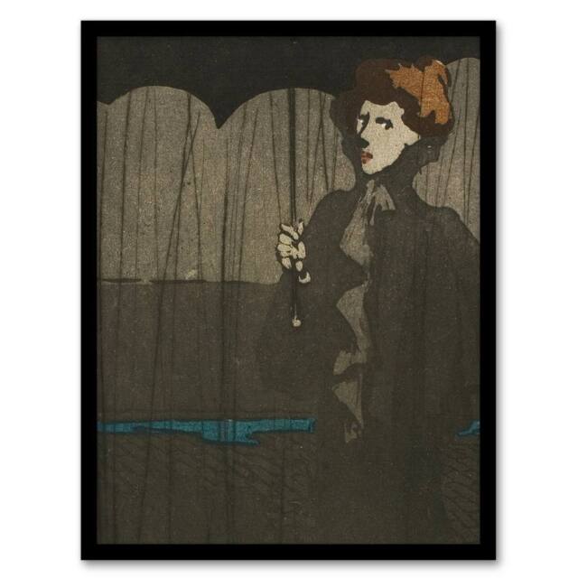 "Artery8 The Shower Art Nouveau Painting Steinlen Framed Wall Art Print in Grey - Size: W12"" x H16""" - image 1