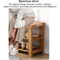 VOGREX Wooden Shoe Rack Seating Bench Hallway Storage Organiser Holder in Natural - thumbnail 5