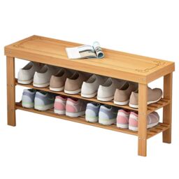 VOGREX Wooden Shoe Rack Seating Bench Hallway Storage Organiser Holder in Natural
