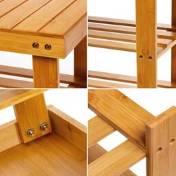 VOGREX Wooden Shoe Rack Seating Bench Hallway Storage Organiser Holder in Natural - thumbnail 7