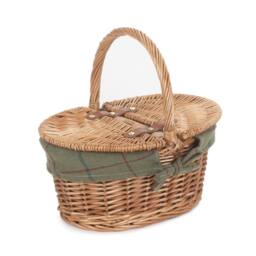 Red Hamper Wicker Childs Light Steamed Finish Cotton Lined Oval Picnic Basket in Green