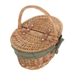 Red Hamper Wicker Childs Light Steamed Finish Cotton Lined Oval Picnic Basket in Green - thumbnail 2