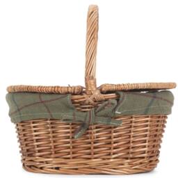 Red Hamper Wicker Childs Light Steamed Finish Cotton Lined Oval Picnic Basket in Green - thumbnail 3