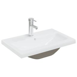 Berkfield Home Built-in Basin with Faucet 61x39x18 cm Ceramic White - Size: 61 x 39 x 18 cm - thumbnail 1