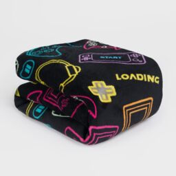 OHS Gaming Sherpa Throw Over Bed Blanket Fleece Supersoft Plush Kids Chair Sofa Warm in Black - thumbnail 2