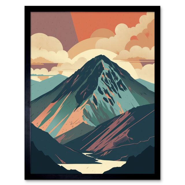 "Artery8 Wall Art Print Mountain Hill Sunrise Boho Landscape Art Framed in Black - Size: W12"" x H16""" - image 1