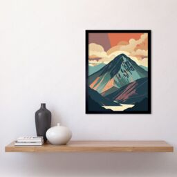 "Artery8 Wall Art Print Mountain Hill Sunrise Boho Landscape Art Framed in Black - Size: W12"" x H16""" - thumbnail 2