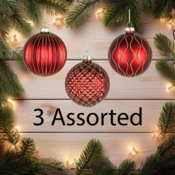 Shatchi Christmas 8cm Red Glass Baubles Set - 12pcs Ornaments with 3 Assorted Designs for Tree Decorations - thumbnail 3