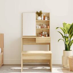 Berkfield Home Modern Dressing Table with Mirror Sonoma Oak 74.5x40x141 cm in Light Tan