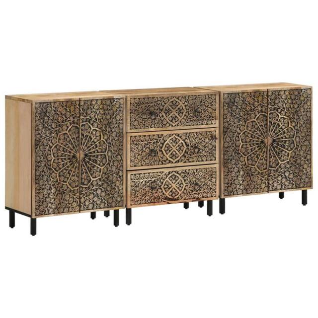 Berkfield Home Side Cabinets 3 pcs 60x33x75 cm Solid Wood Mango in Brown - Size: 60 x 33 x 75 cm - image 1