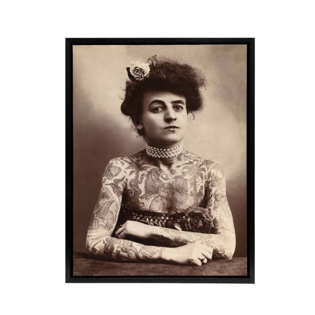 "Artery8 Maud Wagner Trapezist Tattoo Artist Framed Canvas Wall Art Print in Beige - Size: W12"" x H16""" - image 1