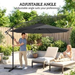 OUTSUNNY 3(m) Banana Parasol Cantilever Umbrella Garden in Grey - Size: 3m x 3m - thumbnail 5