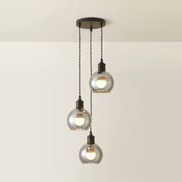 ValueLights Bellamy Smoked Glass 3 Drop Black Ceiling Pendant Light & Bulbs in Grey - thumbnail 6