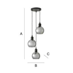 ValueLights Bellamy Smoked Glass 3 Drop Black Ceiling Pendant Light & Bulbs in Grey - thumbnail 7