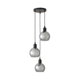 ValueLights Bellamy Smoked Glass 3 Drop Black Ceiling Pendant Light & Bulbs in Grey - thumbnail 2