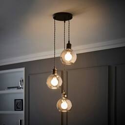 ValueLights Bellamy Smoked Glass 3 Drop Black Ceiling Pendant Light & Bulbs in Grey - thumbnail 5