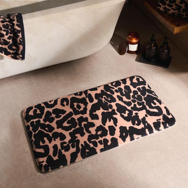 OHS Leopard Bath Mat Cushioned Non Slip Shower Bathroom Mat Absorbent in Medium Beige - image 1