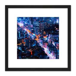 Artery8 Nolbert Tokyo Japan Time Lapse Lights Photo 8X8 Inch Square Wooden Framed Wall Art Print Picture with Mount in Black - thumbnail 1