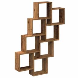 Berkfield Home Wall Cube Shelf Old Wood 90x15x119.5 cm Engineered Wood in Brown - thumbnail 3