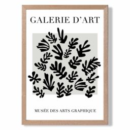 ARTZE Matisse Floral Cutout Grey & Black Framed Print SIZE: A2 with Oak Frame - Size: A4 - thumbnail 1