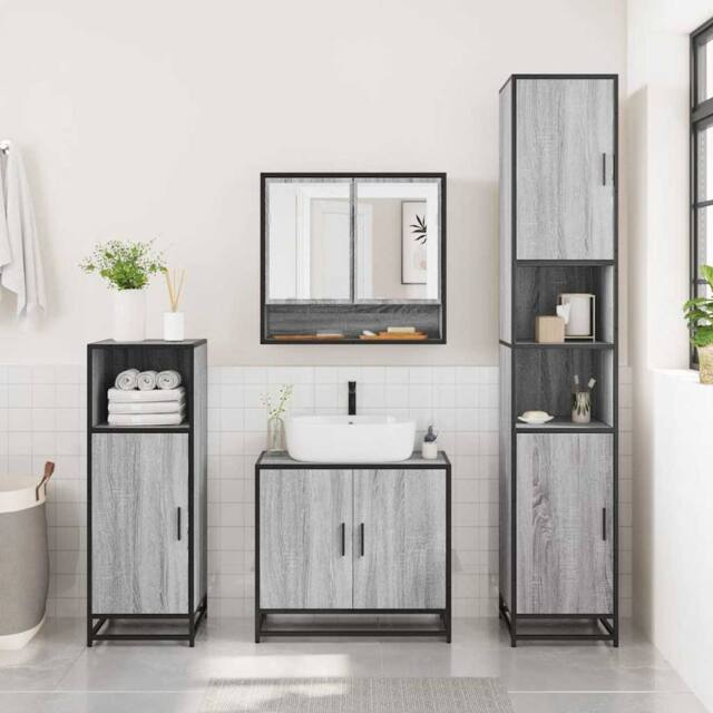 Berkfield Home Durable 3 Piece Bathroom Furniture Set Grey Sonoma Engineered Wood - image 1