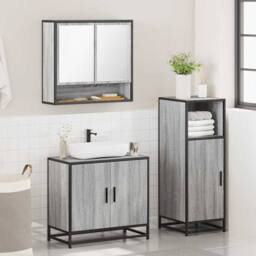 Berkfield Home Durable 3 Piece Bathroom Furniture Set Grey Sonoma Engineered Wood - thumbnail 4