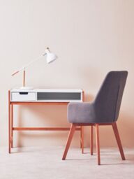 Orsina White 1 Drawer Desk, Durable Computer Desk with Natural Wood Legs, Study Table Bedside Desk for Home - thumbnail 6