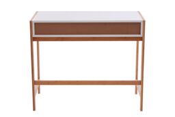 Orsina White 1 Drawer Desk, Durable Computer Desk with Natural Wood Legs, Study Table Bedside Desk for Home - thumbnail 4